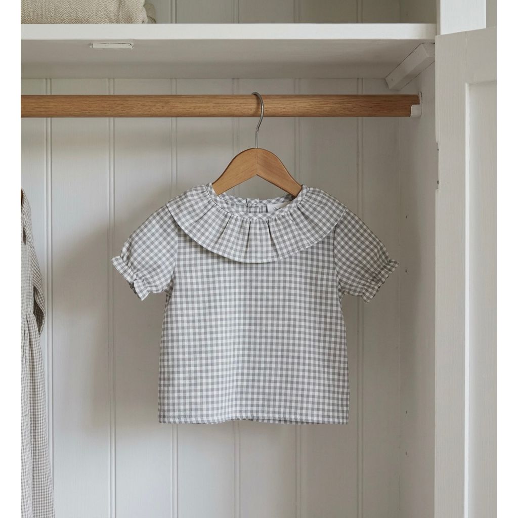 Blusa Vichy Gris Manga Corta