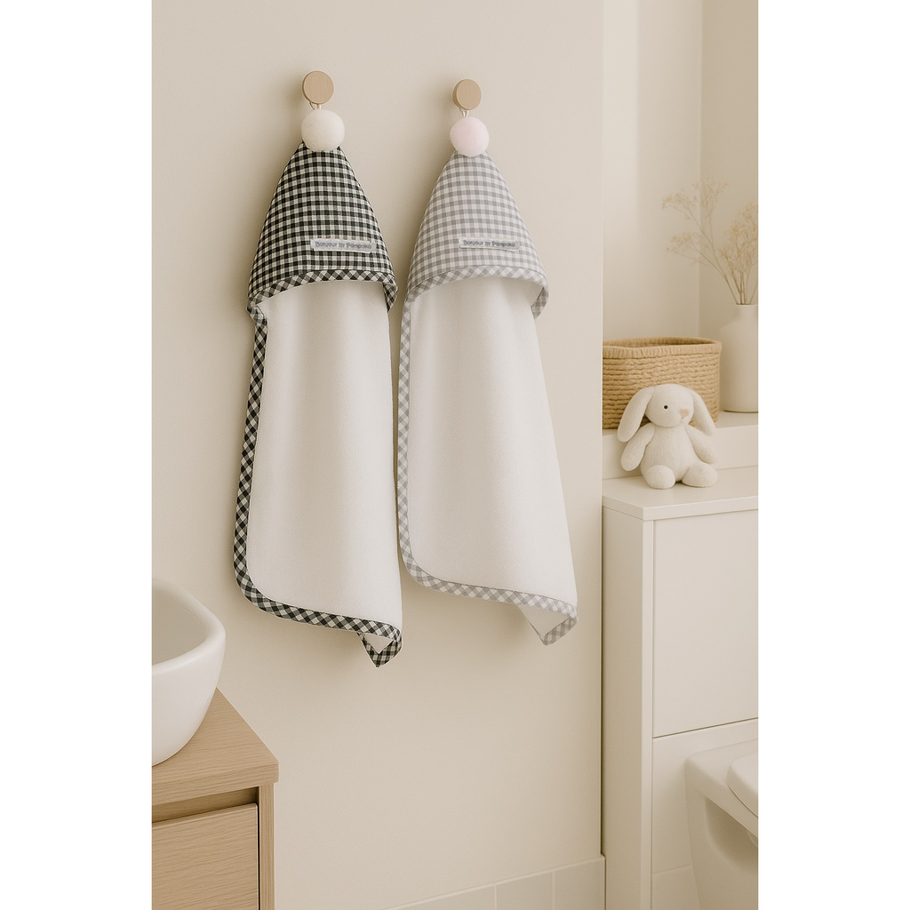 Toalla Pompón Vichy Gris