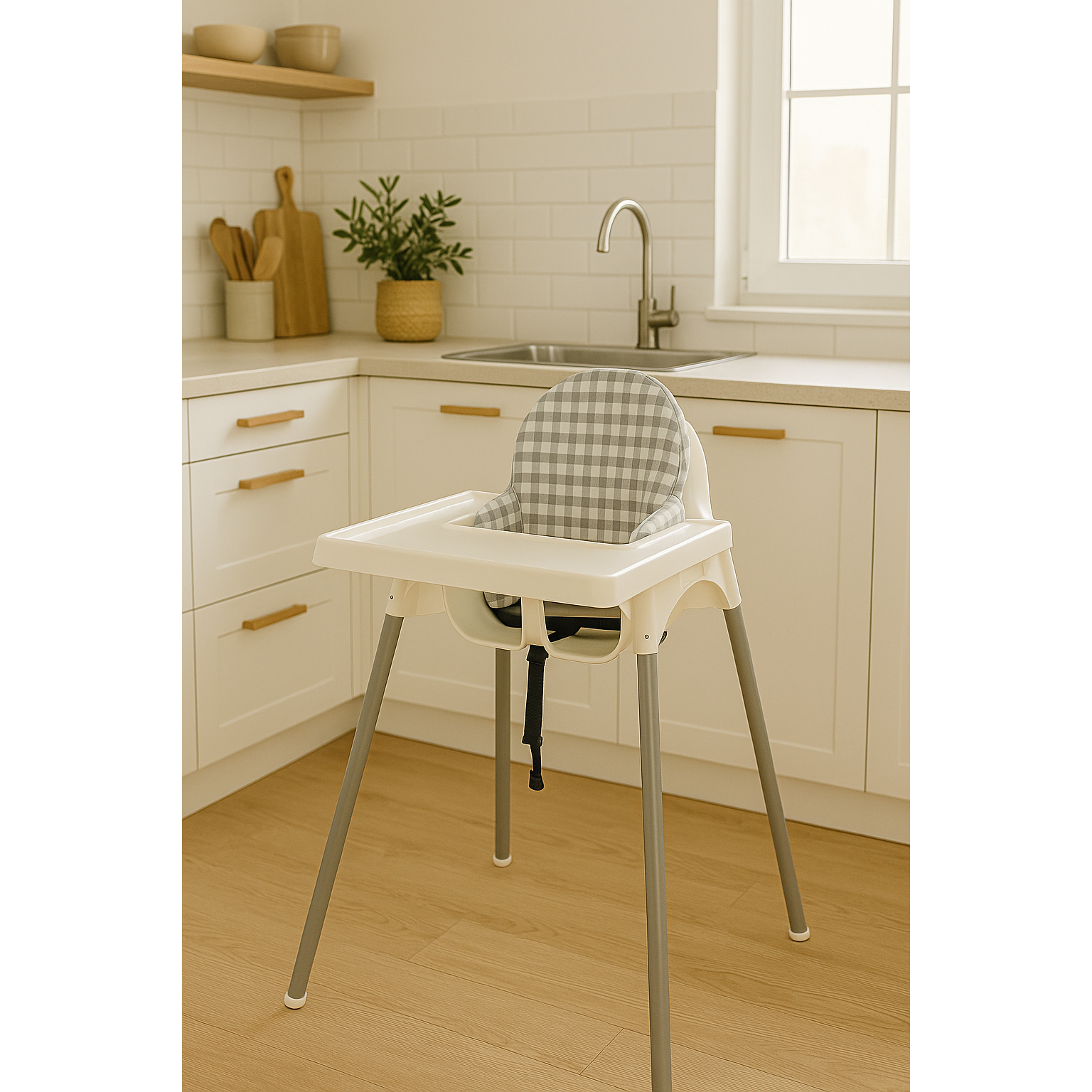 Cojín para trona ANTILOP IKEA reversible Vichy Gris / Vichy Gris Plus