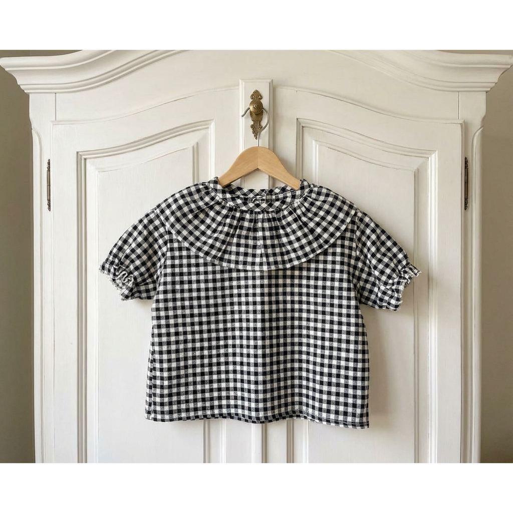 Blusa Vichy Negro Manga Corta