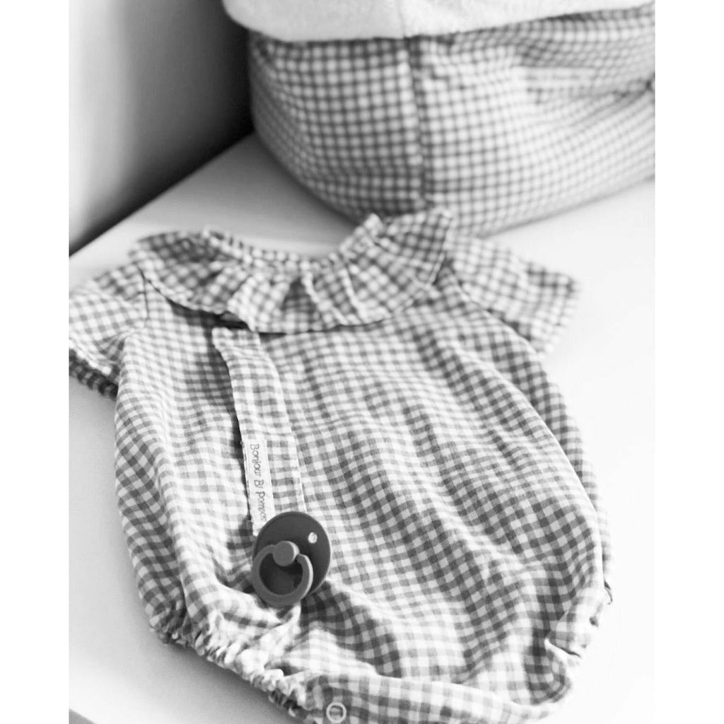 Light Gray Pelele Manga Corta Vichy Gris