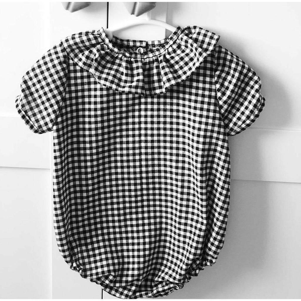 Light Gray Pelele Manga Corta Vichy Negro