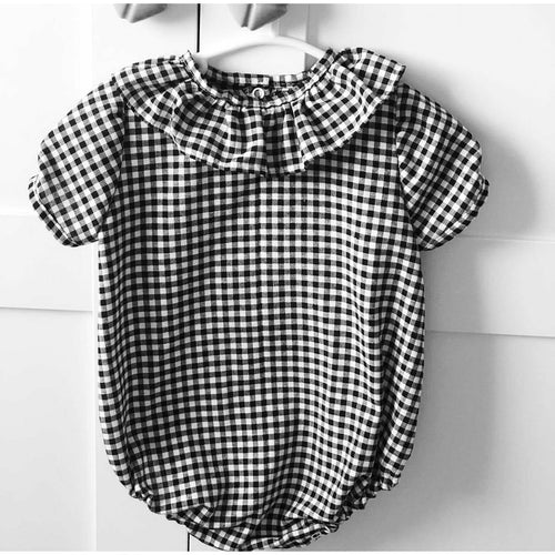 Light Gray Pelele Manga Corta Vichy Negro