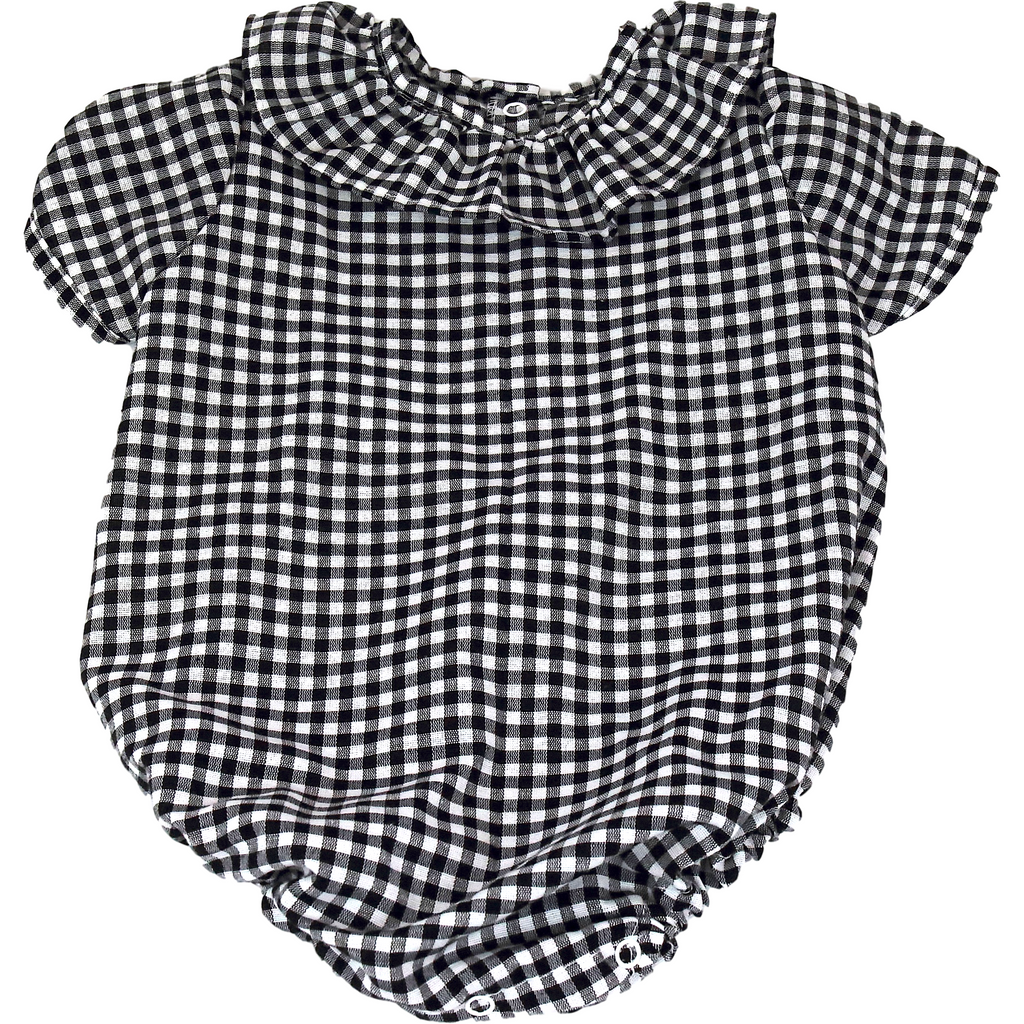 Light Gray Pelele Manga Corta Vichy Negro