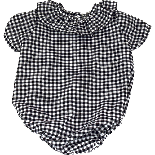 Light Gray Pelele Manga Corta Vichy Negro