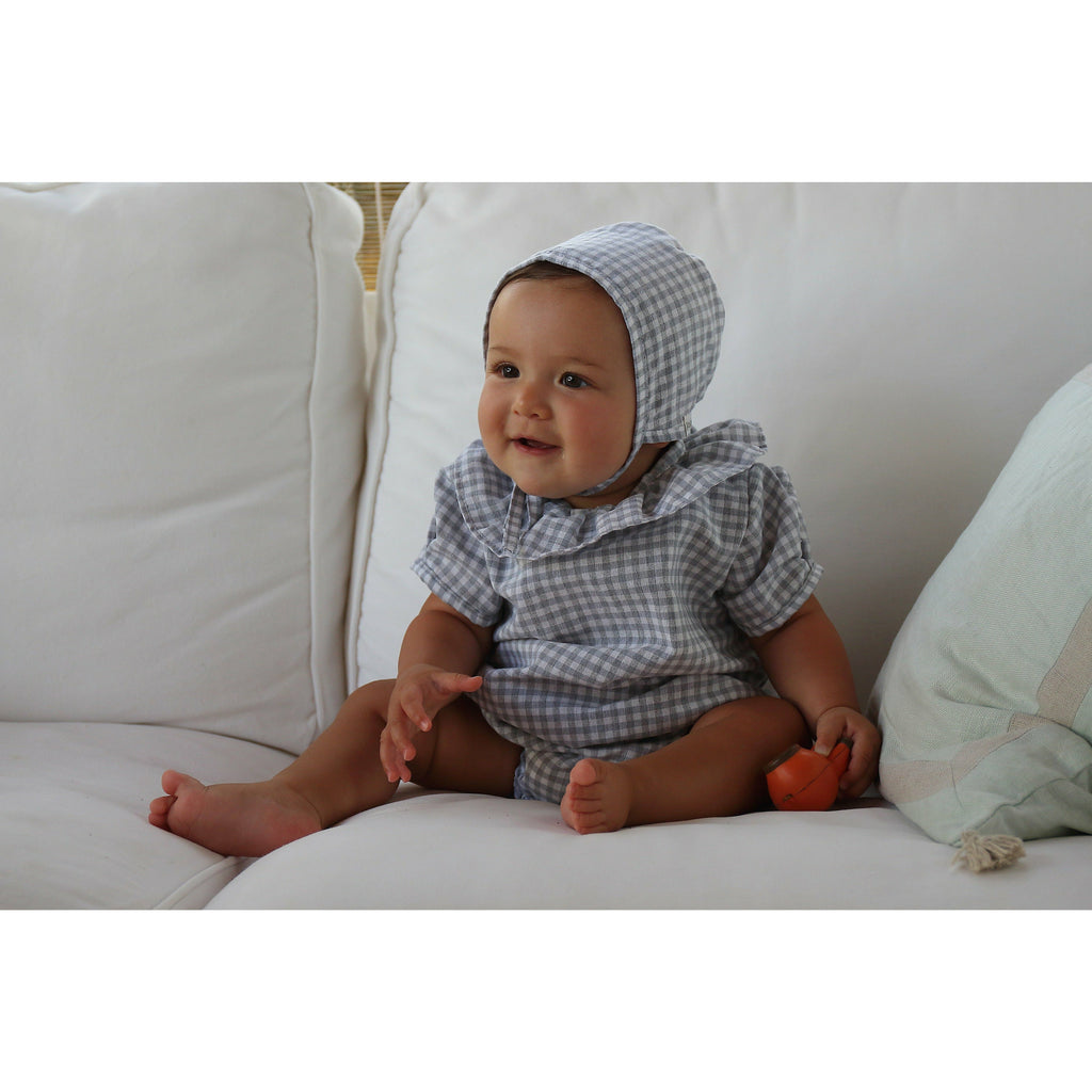 Dark Gray Pelele Manga Corta Vichy Gris