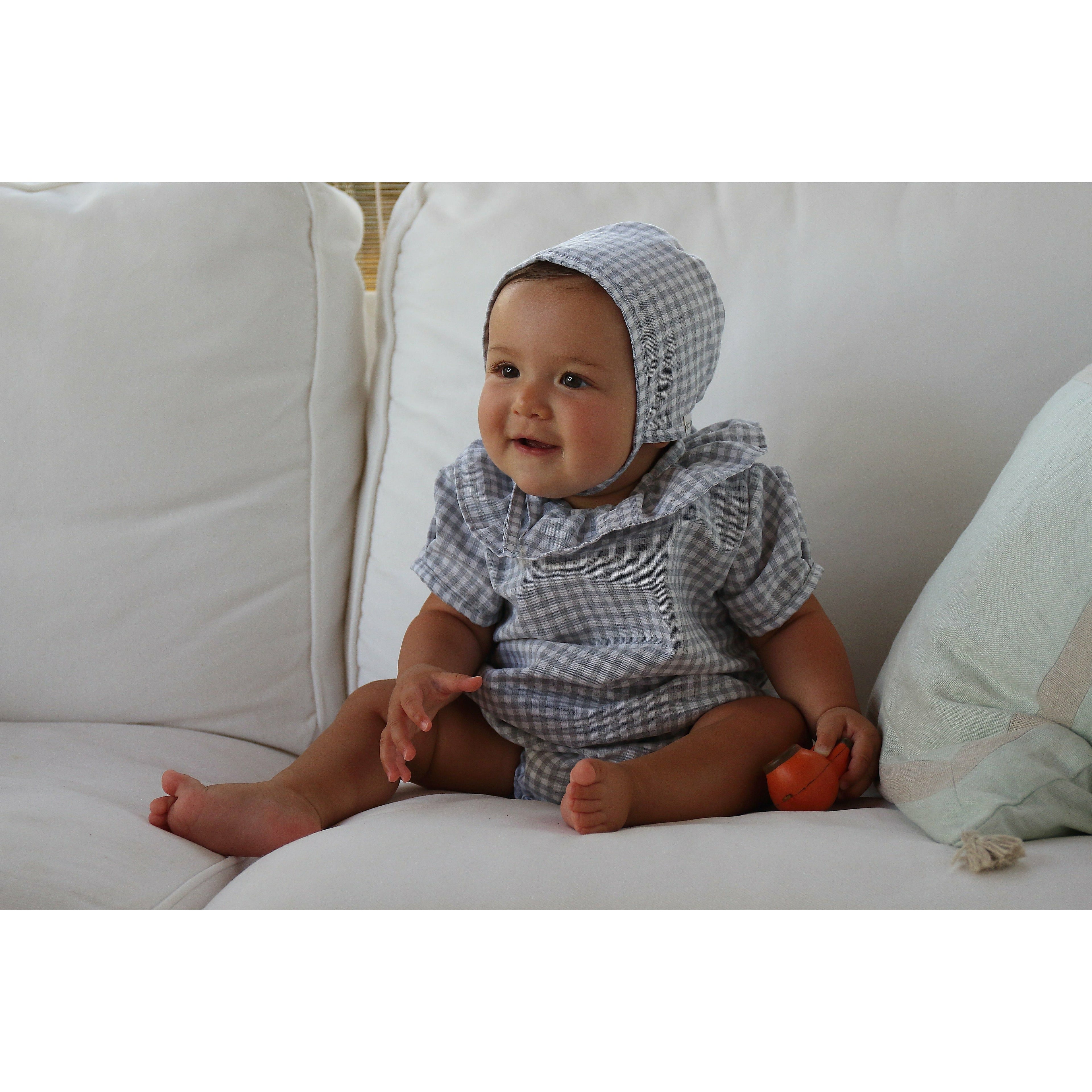 Dark Gray Pelele Manga Corta Vichy Gris