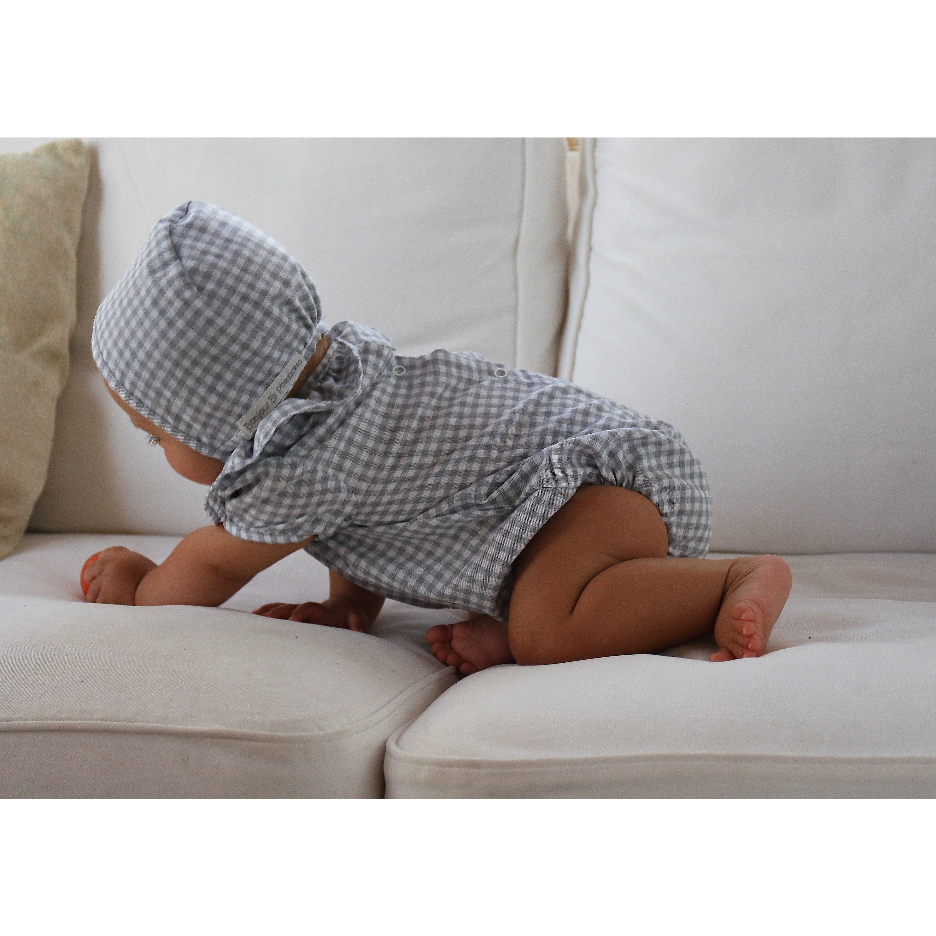 Dark Gray Pelele Manga Corta Vichy Gris