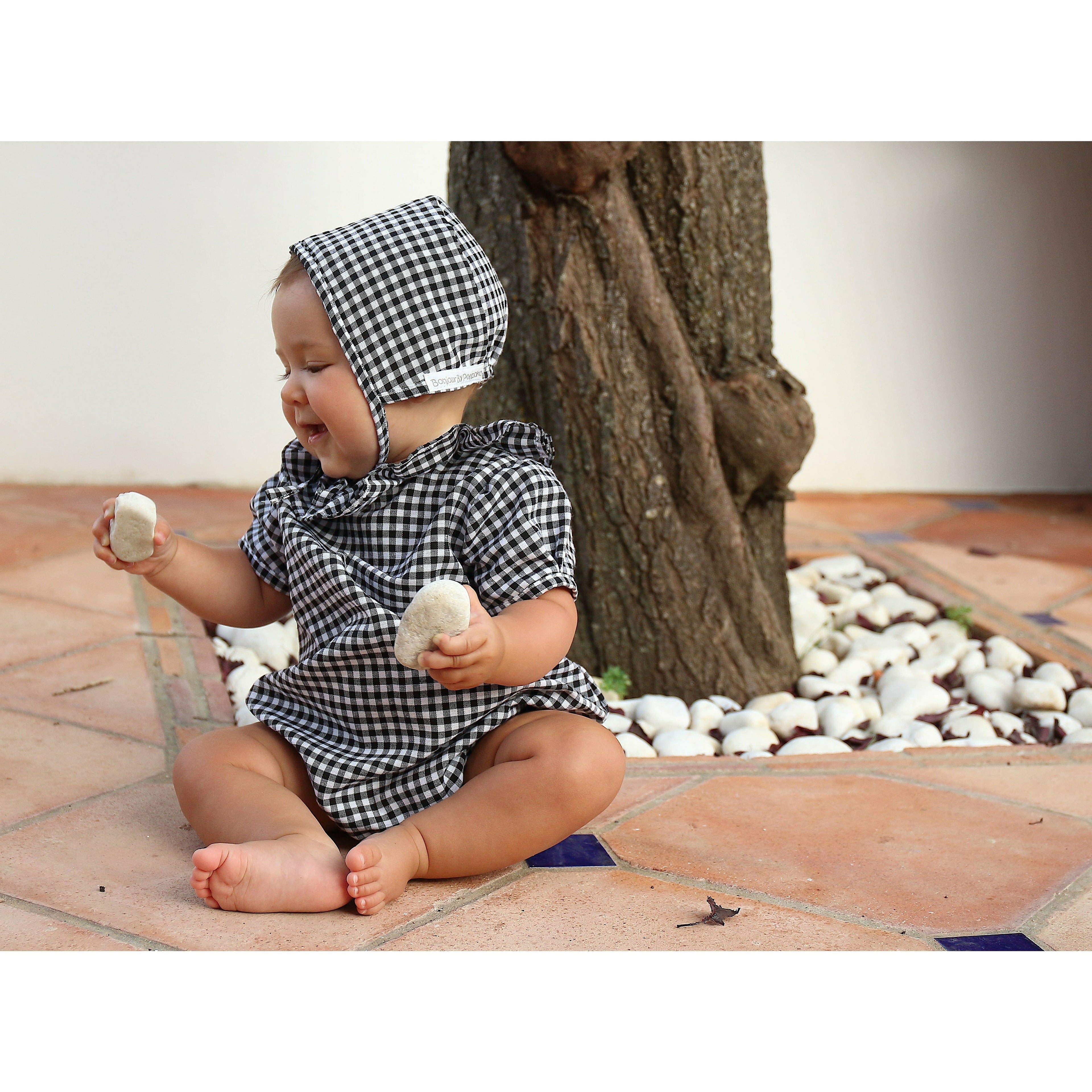 Rosy Brown Pelele Manga Corta Vichy Negro