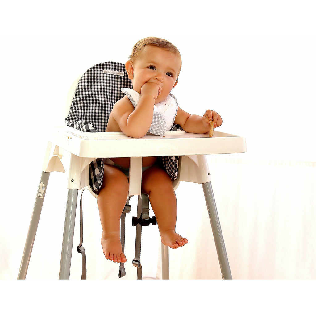 Antique White Cojín para trona ANTILOP IKEA reversible Vichy Negro / Vichy Negro Plus