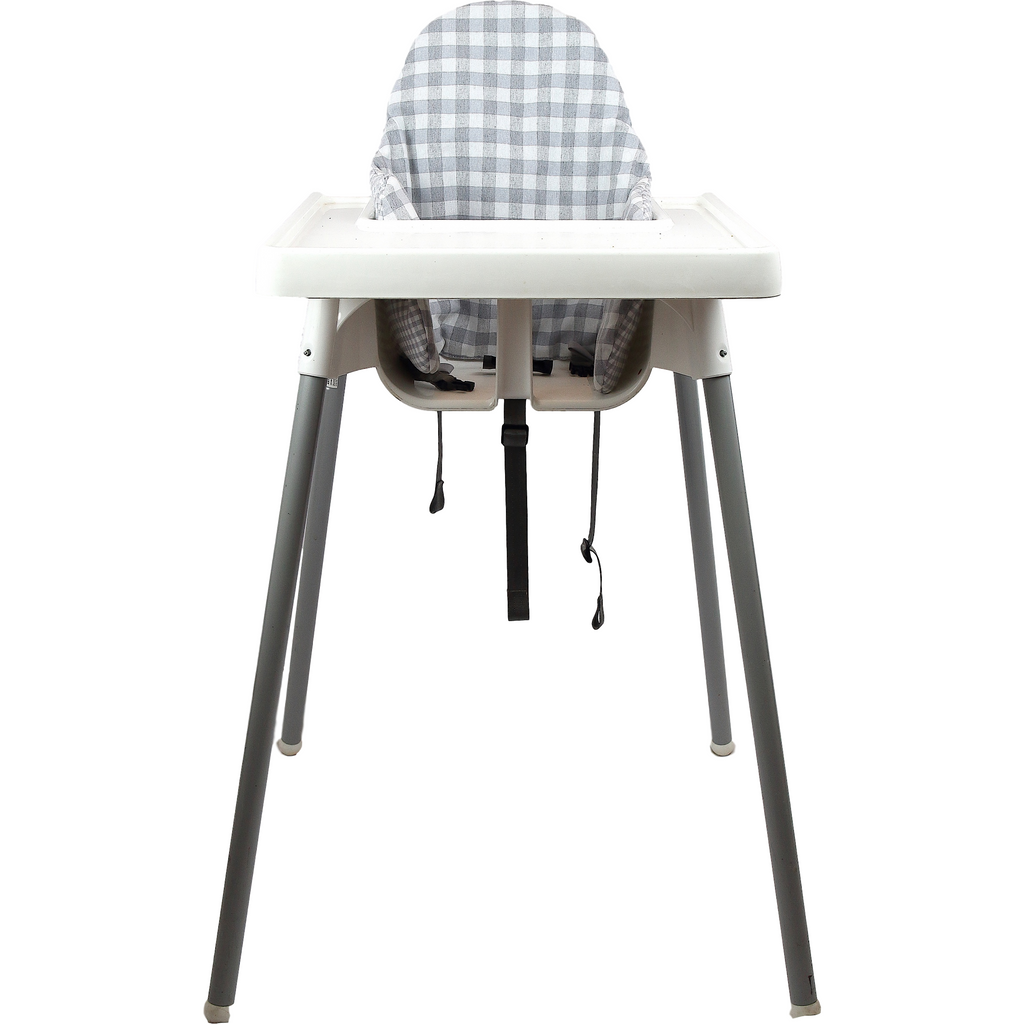 Light Gray Cojín para trona ANTILOP IKEA reversible Vichy Gris / Vichy Gris Plus