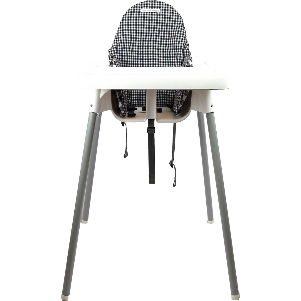 Dim Gray Cojín para trona ANTILOP IKEA reversible Vichy Negro / Vichy Negro Plus