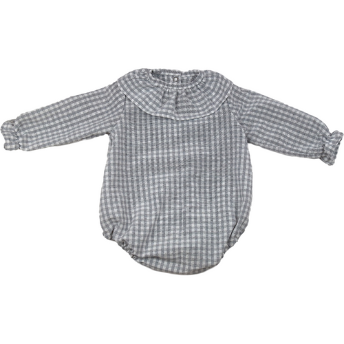 Dark Gray Pelele Manga Larga Vichy Gris