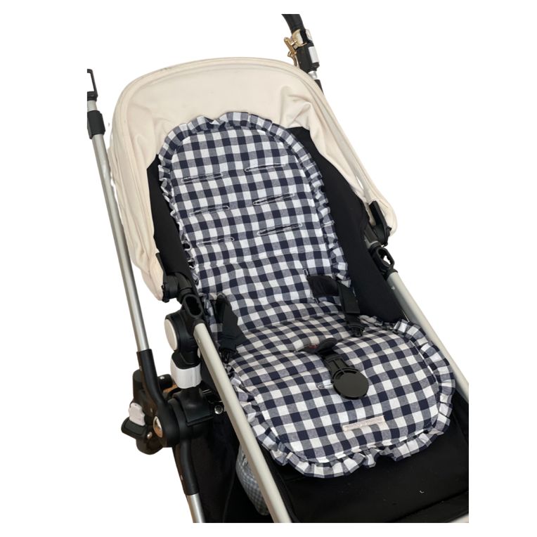 Light Gray Colchoneta Universal Volante Vichy Azul Marino Plus