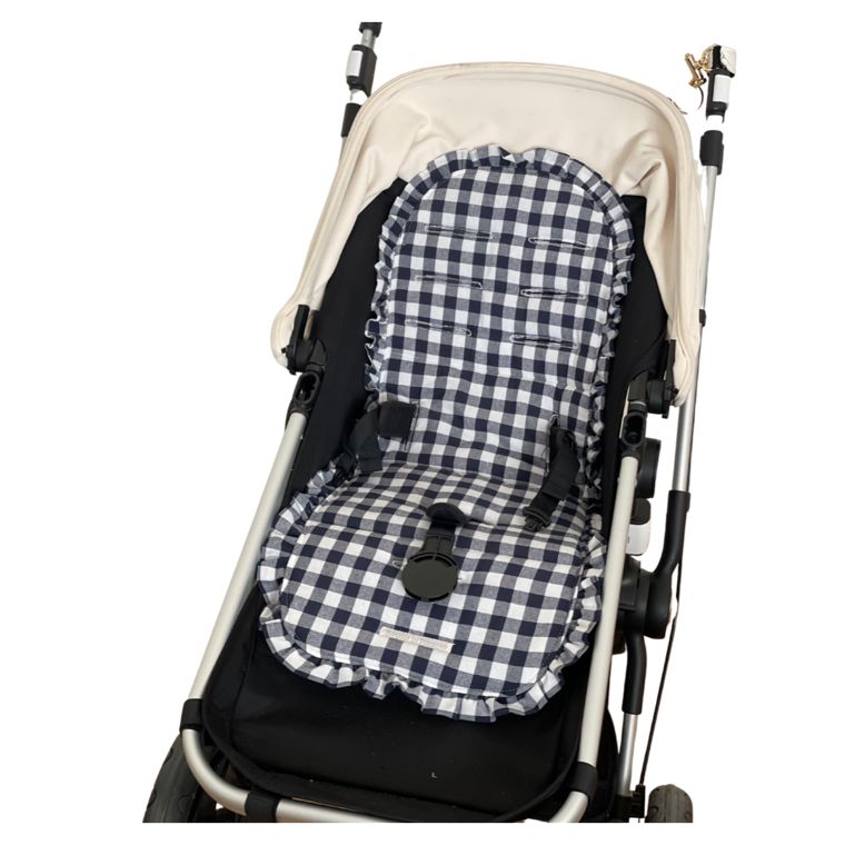 Light Gray Colchoneta Universal Volante Vichy Azul Marino Plus