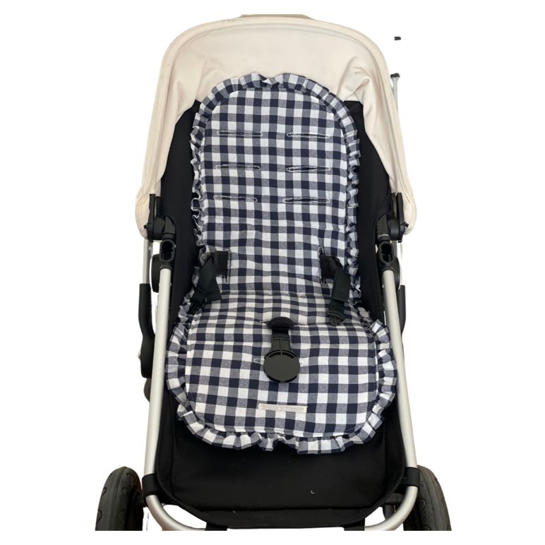 Light Gray Colchoneta Universal Volante Vichy Azul Marino Plus