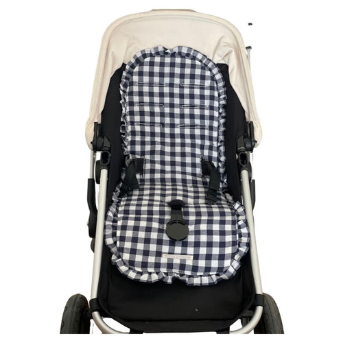 Light Gray Colchoneta Universal Volante Vichy Azul Marino Plus