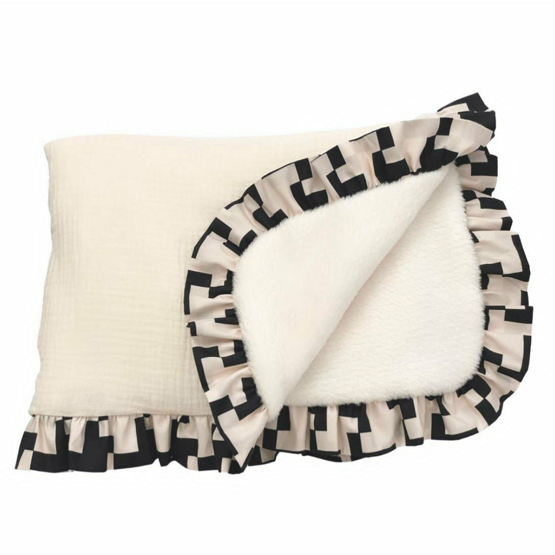 Light Gray Manta Arrullo Polar Filito Volante Pata de Gallo