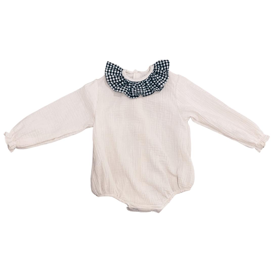 Light Gray Pelele Bambula Cuello Vichy Negro