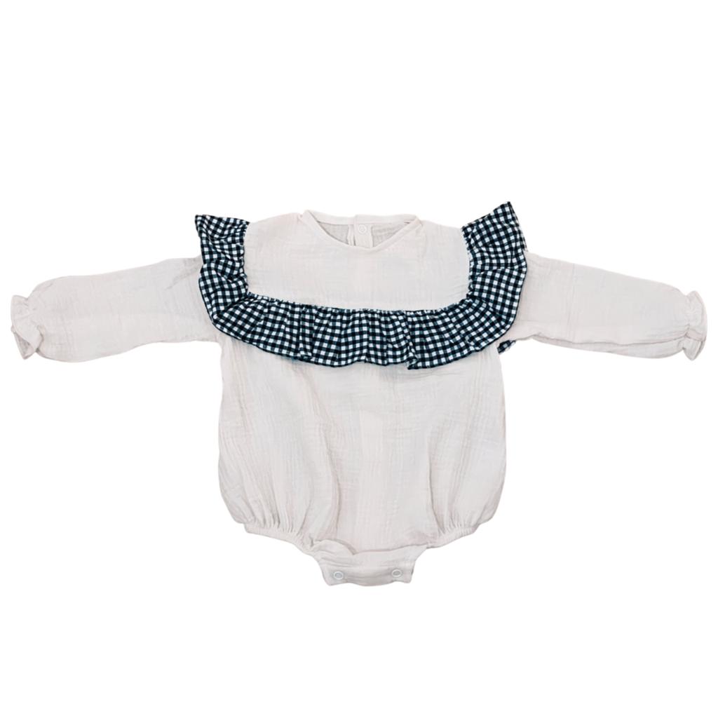 Light Gray Pelele Bambula Volante Vichy Negro